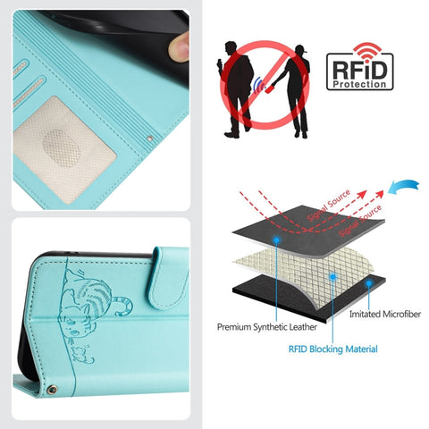 Cat Rat Embossed Pattern RFID Leather Phone Case with Lanyard, For iPhone 13 mini, For iPhone 12/12 Pro, For iPhone 12 Pro Max, For iPhone 12 mini, For iPhone 11 Pro Max, For iPhone 11, For iPhone 11 Pro, For iPhone XS / X