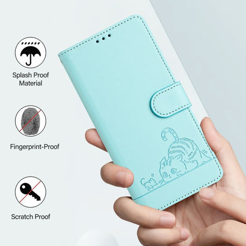 Cat Rat Embossed Pattern RFID Leather Phone Case with Lanyard, For iPhone 13 mini, For iPhone 12/12 Pro, For iPhone 12 Pro Max, For iPhone 12 mini, For iPhone 11 Pro Max, For iPhone 11, For iPhone 11 Pro, For iPhone XS / X