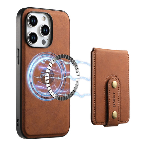 Denior D14 NK Retro Pattern MagSafe Magnetic Card Holder Leather Phone Case, For iPhone 13 Pro Max, For iPhone 13 Pro, For iPhone 12/12 Pro, For iPhone 12 Pro Max