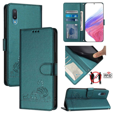 Cat Rat Embossed Pattern RFID Leather Phone Case with Lanyard, For Samsung Galaxy M62, For Samsung Galaxy A32 4G, For Samsung Galaxy A02/M02, For Samsung Galaxy A72 4G, For Samsung Galaxy A12/M12, For Samsung Galaxy A02s 164mm                          ...