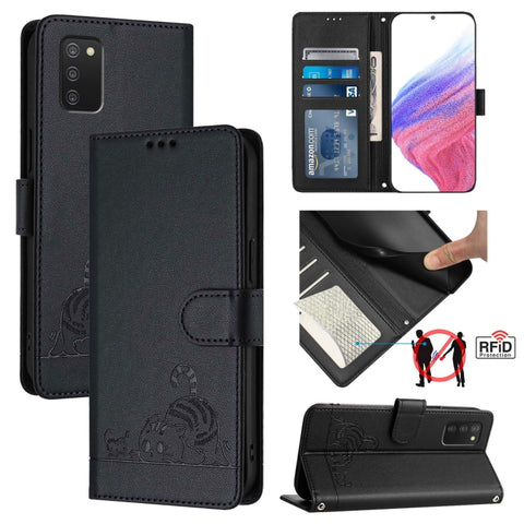 Cat Rat Embossed Pattern RFID Leather Phone Case with Lanyard, For Samsung Galaxy A32 5G/M32 5G, For Samsung Galaxy A52 4G/5G/A52s 5G, For Samsung Galaxy A03s 164mm, For Samsung Galaxy A03s 166mm, For Samsung Galaxy A03s 165.8mm US Version             ...
