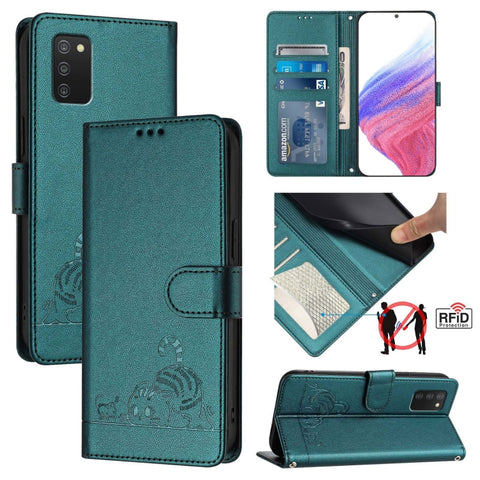 Cat Rat Embossed Pattern RFID Leather Phone Case with Lanyard, For Samsung Galaxy A32 5G/M32 5G, For Samsung Galaxy A52 4G/5G/A52s 5G, For Samsung Galaxy A03s 164mm, For Samsung Galaxy A03s 166mm, For Samsung Galaxy A03s 165.8mm US Version             ...