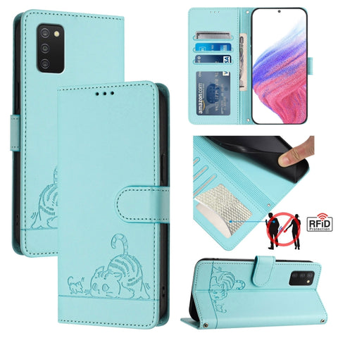 Cat Rat Embossed Pattern RFID Leather Phone Case with Lanyard, For Samsung Galaxy A32 5G/M32 5G, For Samsung Galaxy A52 4G/5G/A52s 5G, For Samsung Galaxy A03s 164mm, For Samsung Galaxy A03s 166mm, For Samsung Galaxy A03s 165.8mm US Version             ...