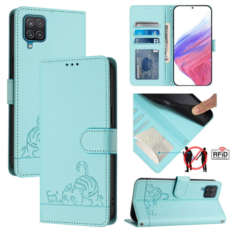 Cat Rat Embossed Pattern RFID Leather Phone Case with Lanyard, For Samsung Galaxy M62, For Samsung Galaxy A32 4G, For Samsung Galaxy A02/M02, For Samsung Galaxy A72 4G, For Samsung Galaxy A12/M12, For Samsung Galaxy A02s 164mm                          ...