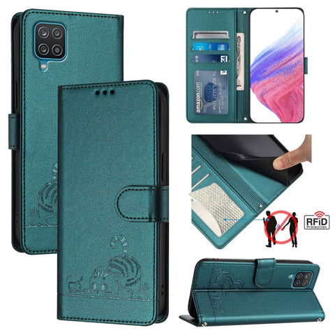 Cat Rat Embossed Pattern RFID Leather Phone Case with Lanyard, For Samsung Galaxy M62, For Samsung Galaxy A32 4G, For Samsung Galaxy A02/M02, For Samsung Galaxy A72 4G, For Samsung Galaxy A12/M12, For Samsung Galaxy A02s 164mm                          ...