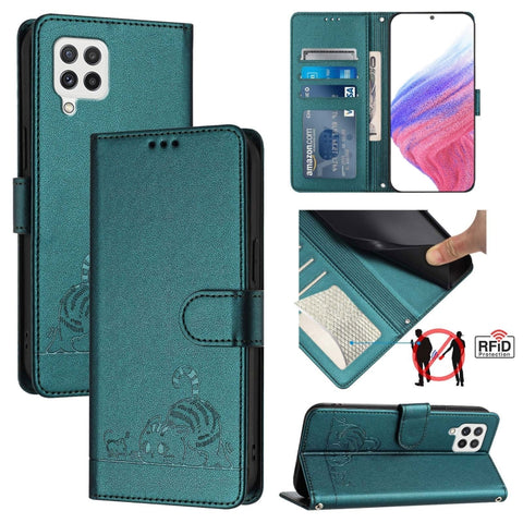 Cat Rat Embossed Pattern RFID Leather Phone Case with Lanyard, For Samsung Galaxy A32 5G/M32 5G, For Samsung Galaxy A52 4G/5G/A52s 5G, For Samsung Galaxy A03s 164mm, For Samsung Galaxy A03s 166mm, For Samsung Galaxy A03s 165.8mm US Version             ...