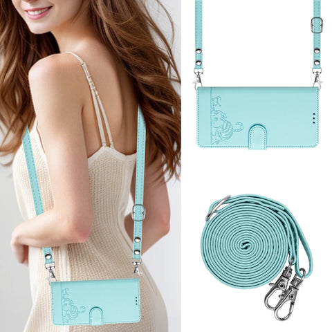 Cat Rat Embossed Pattern RFID Leather Phone Case with Lanyard, For Samsung Galaxy A32 5G/M32 5G, For Samsung Galaxy A52 4G/5G/A52s 5G, For Samsung Galaxy A03s 164mm, For Samsung Galaxy A03s 166mm, For Samsung Galaxy A03s 165.8mm US Version             ...