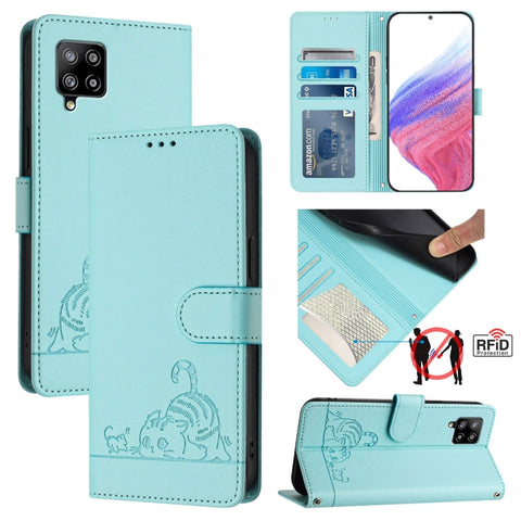 Cat Rat Embossed Pattern RFID Leather Phone Case with Lanyard, For Samsung Galaxy A32 5G/M32 5G, For Samsung Galaxy A52 4G/5G/A52s 5G, For Samsung Galaxy A03s 164mm, For Samsung Galaxy A03s 166mm, For Samsung Galaxy A03s 165.8mm US Version             ...