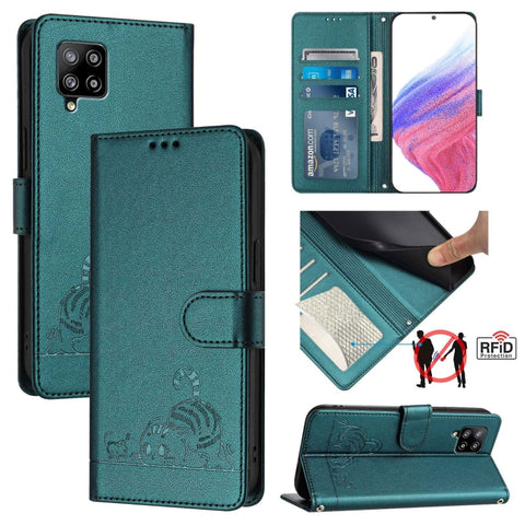 Cat Rat Embossed Pattern RFID Leather Phone Case with Lanyard, For Samsung Galaxy A32 5G/M32 5G, For Samsung Galaxy A52 4G/5G/A52s 5G, For Samsung Galaxy A03s 164mm, For Samsung Galaxy A03s 166mm, For Samsung Galaxy A03s 165.8mm US Version             ...