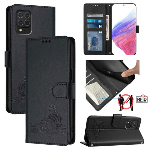 Cat Rat Embossed Pattern RFID Leather Phone Case with Lanyard, For Samsung Galaxy M62, For Samsung Galaxy A32 4G, For Samsung Galaxy A02/M02, For Samsung Galaxy A72 4G, For Samsung Galaxy A12/M12, For Samsung Galaxy A02s 164mm                          ...