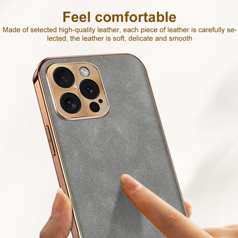 Electroplating Lambskin Leather Phone Case, For iPhone 14 Pro Max, For iPhone 13 Pro Max, For iPhone 13 Pro, For iPhone 13, For iPhone 12, For iPhone 12 Pro Max, For iPhone 12 Pro