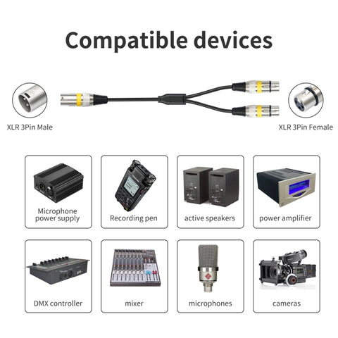 2055YMFF-05 XLR 3pin Male to Dual Female Audio Cable, Length: 50cm