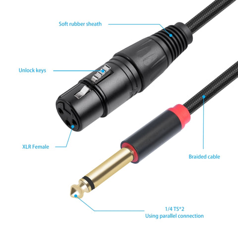 2020Y63 XLR Female to Dual 6.35mm 1/4 TRS Male Y-type Audio Cable, 1m, 2m, 3m