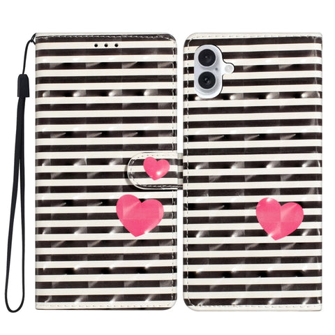 3D Pattern Leather Phone Case, For iPhone 16 Plus, For iPhone 16