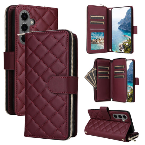 Crossbody Rhombic Zipper Tower Buckle Leather Phone Case with Lanyard, For Samsung Galaxy S24 Ultra 5G, For Samsung Galaxy S24+ 5G, For Samsung Galaxy S24 5G, For Samsung Galaxy S23 FE 5G, For Samsung Galaxy S23 Ultra 5G, For Samsung Galaxy S23+       ...