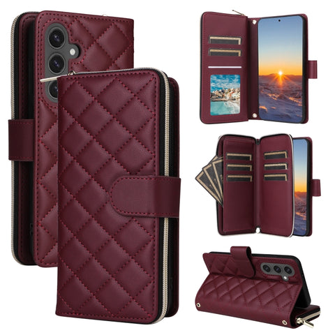 Crossbody Rhombic Zipper Tower Buckle Leather Phone Case with Lanyard, For Samsung Galaxy S26+ 5G, For Samsung Galaxy S26 Ultra 5G, For Samsung Galaxy S26 5G, For Samsung Galaxy S25 FE 5G, For Samsung Galaxy S25 Edge 5G, For Samsung Galaxy S25 5G      ...