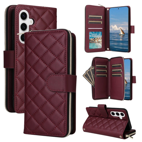 Crossbody Rhombic Zipper Tower Buckle Leather Phone Case with Lanyard, For Samsung Galaxy S26+ 5G, For Samsung Galaxy S26 Ultra 5G, For Samsung Galaxy S26 5G, For Samsung Galaxy S25 FE 5G, For Samsung Galaxy S25 Edge 5G, For Samsung Galaxy S25 5G      ...