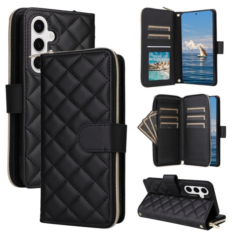 Crossbody Rhombic Zipper Tower Buckle Leather Phone Case with Lanyard, For Samsung Galaxy S26+ 5G, For Samsung Galaxy S26 Ultra 5G, For Samsung Galaxy S26 5G, For Samsung Galaxy S25 FE 5G, For Samsung Galaxy S25 Edge 5G, For Samsung Galaxy S25 5G      ...
