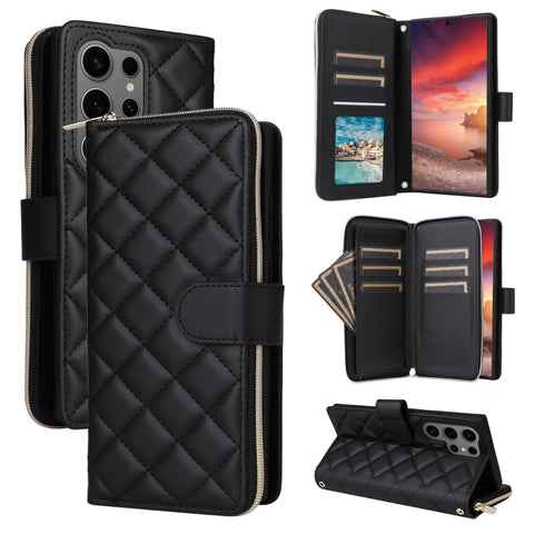 Crossbody Rhombic Zipper Tower Buckle Leather Phone Case with Lanyard, For Samsung Galaxy S26+ 5G, For Samsung Galaxy S26 Ultra 5G, For Samsung Galaxy S26 5G, For Samsung Galaxy S25 FE 5G, For Samsung Galaxy S25 Edge 5G, For Samsung Galaxy S25 5G      ...