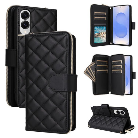 Crossbody Rhombic Zipper Tower Buckle Leather Phone Case with Lanyard, For Samsung Galaxy S26+ 5G, For Samsung Galaxy S26 Ultra 5G, For Samsung Galaxy S26 5G, For Samsung Galaxy S25 FE 5G, For Samsung Galaxy S25 Edge 5G, For Samsung Galaxy S25 5G      ...