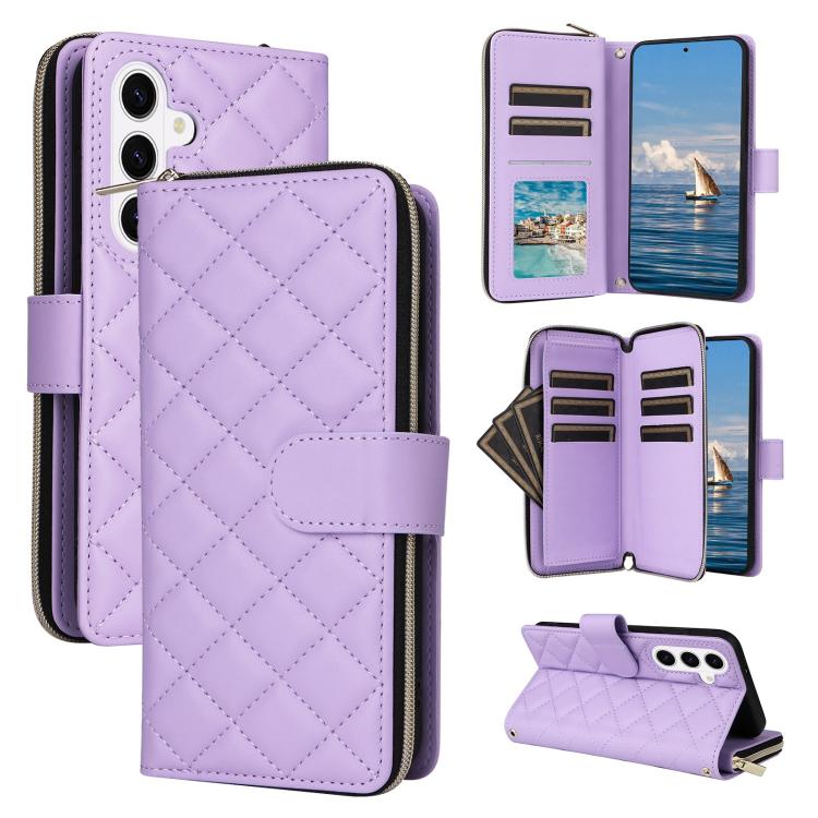 Crossbody Rhombic Zipper Tower Buckle Leather Phone Case with Lanyard, For Samsung Galaxy S26+ 5G, For Samsung Galaxy S26 Ultra 5G, For Samsung Galaxy S26 5G, For Samsung Galaxy S25 FE 5G, For Samsung Galaxy S25 Edge 5G, For Samsung Galaxy S25 5G      ...