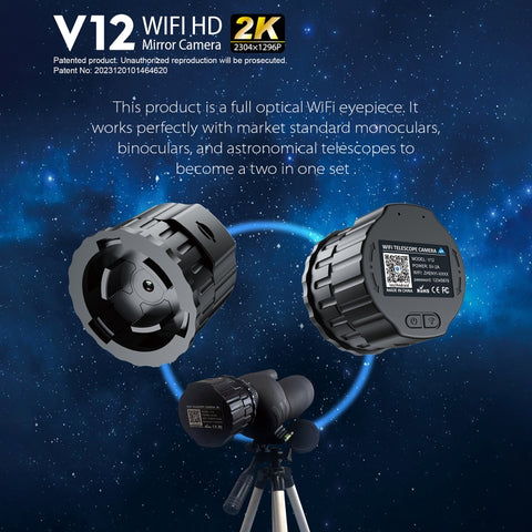 V12 2K WiFi HD Telescope Eyepiece Outdoor Portable Mirror Camera, V12