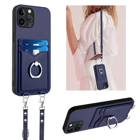 R20 Crossbody Rope Ring Card Holder Phone Case, For iPhone 13 mini, For iPhone 12, For iPhone 12 Pro Max, For iPhone 12 Pro, For iPhone 12 mini, For iPhone 11 Pro Max, For iPhone 11, For iPhone 11 Pro