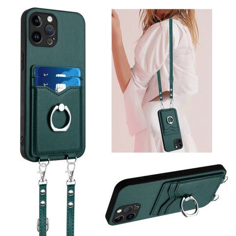 R20 Crossbody Rope Ring Card Holder Phone Case, For iPhone 13 mini, For iPhone 12, For iPhone 12 Pro Max, For iPhone 12 Pro, For iPhone 12 mini, For iPhone 11 Pro Max, For iPhone 11, For iPhone 11 Pro