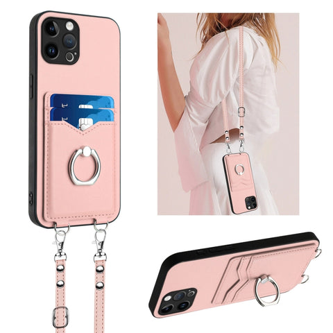 R20 Crossbody Rope Ring Card Holder Phone Case, For iPhone 13 mini, For iPhone 12, For iPhone 12 Pro Max, For iPhone 12 Pro, For iPhone 12 mini, For iPhone 11 Pro Max, For iPhone 11, For iPhone 11 Pro