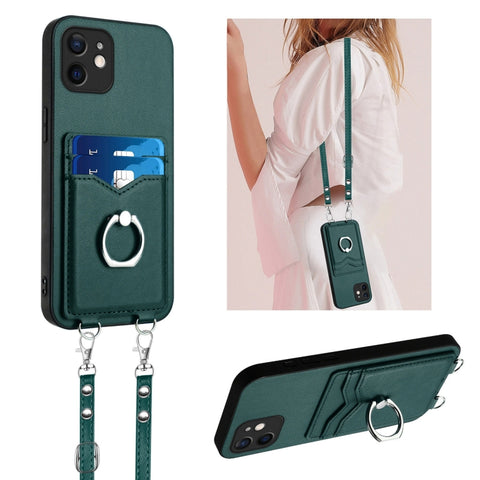R20 Crossbody Rope Ring Card Holder Phone Case, For iPhone 13 mini, For iPhone 12, For iPhone 12 Pro Max, For iPhone 12 Pro, For iPhone 12 mini, For iPhone 11 Pro Max, For iPhone 11, For iPhone 11 Pro