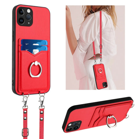 R20 Crossbody Rope Ring Card Holder Phone Case, For iPhone 13 mini, For iPhone 12, For iPhone 12 Pro Max, For iPhone 12 Pro, For iPhone 12 mini, For iPhone 11 Pro Max, For iPhone 11, For iPhone 11 Pro