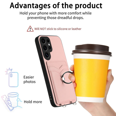R20 Crossbody Rope Ring Card Holder Phone Case, For Samsung Galaxy S24 Ultra 5G, For Samsung Galaxy S24+ 5G, For Samsung Galaxy S24 5G, For Samsung Galaxy S23 FE 5G, For Samsung Galaxy S23 Ultra 5G, For Samsung Galaxy S23+ 5G, For Samsung Galaxy S23 5G...