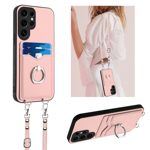 R20 Crossbody Rope Ring Card Holder Phone Case, For Samsung Galaxy S24 Ultra 5G, For Samsung Galaxy S24+ 5G, For Samsung Galaxy S24 5G, For Samsung Galaxy S23 FE 5G, For Samsung Galaxy S23 Ultra 5G, For Samsung Galaxy S23+ 5G, For Samsung Galaxy S23 5G...