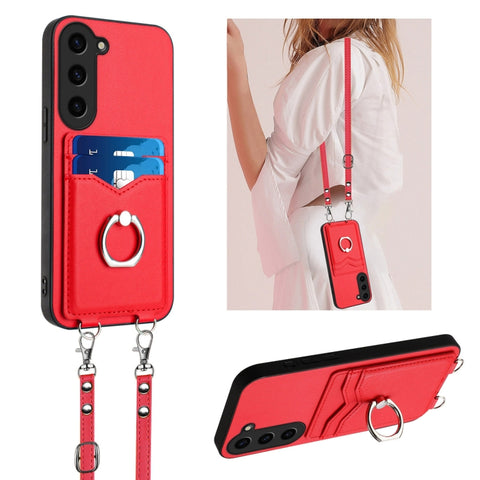 R20 Crossbody Rope Ring Card Holder Phone Case, For Samsung Galaxy S24 Ultra 5G, For Samsung Galaxy S24+ 5G, For Samsung Galaxy S24 5G, For Samsung Galaxy S23 FE 5G, For Samsung Galaxy S23 Ultra 5G, For Samsung Galaxy S23+ 5G, For Samsung Galaxy S23 5G...