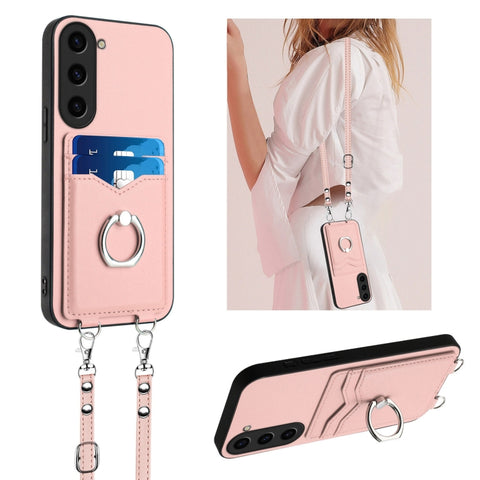 R20 Crossbody Rope Ring Card Holder Phone Case, For Samsung Galaxy S24 Ultra 5G, For Samsung Galaxy S24+ 5G, For Samsung Galaxy S24 5G, For Samsung Galaxy S23 FE 5G, For Samsung Galaxy S23 Ultra 5G, For Samsung Galaxy S23+ 5G, For Samsung Galaxy S23 5G...