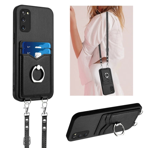 R20 Crossbody Rope Ring Card Holder Phone Case, For Samsung Galaxy S24 Ultra 5G, For Samsung Galaxy S24+ 5G, For Samsung Galaxy S24 5G, For Samsung Galaxy S23 FE 5G, For Samsung Galaxy S23 Ultra 5G, For Samsung Galaxy S23+ 5G, For Samsung Galaxy S23 5G...