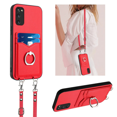 R20 Crossbody Rope Ring Card Holder Phone Case, For Samsung Galaxy S24 Ultra 5G, For Samsung Galaxy S24+ 5G, For Samsung Galaxy S24 5G, For Samsung Galaxy S23 FE 5G, For Samsung Galaxy S23 Ultra 5G, For Samsung Galaxy S23+ 5G, For Samsung Galaxy S23 5G...