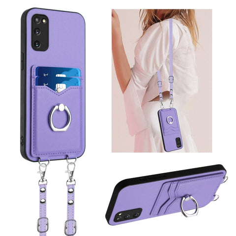 R20 Crossbody Rope Ring Card Holder Phone Case, For Samsung Galaxy S24 Ultra 5G, For Samsung Galaxy S24+ 5G, For Samsung Galaxy S24 5G, For Samsung Galaxy S23 FE 5G, For Samsung Galaxy S23 Ultra 5G, For Samsung Galaxy S23+ 5G, For Samsung Galaxy S23 5G...