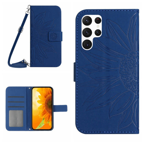 Skin Feel Sun Flower Embossed Flip Leather Phone Case with Lanyard, For Samsung Galaxy S25+ 5G, For Samsung Galaxy S25 Ultra 5G, For Samsung Galaxy S24 FE