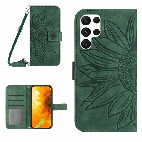 Skin Feel Sun Flower Embossed Flip Leather Phone Case with Lanyard, For Samsung Galaxy S25+ 5G, For Samsung Galaxy S25 Ultra 5G, For Samsung Galaxy S24 FE