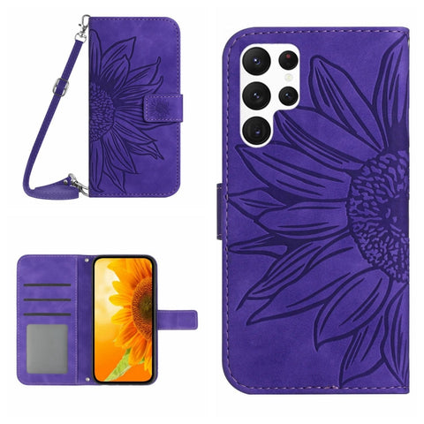 Skin Feel Sun Flower Embossed Flip Leather Phone Case with Lanyard, For Samsung Galaxy S25+ 5G, For Samsung Galaxy S25 Ultra 5G, For Samsung Galaxy S24 FE