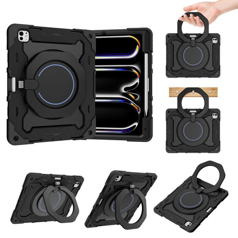 Armor Portable Rotating Ring Holder Silicone Tablet Case with Pen Slot, For iPad Air 13 2024 / 2025 / 2026, For iPad Air 11 2024 / 2025 / 2026, For iPad Pro 13 2025 / 2024, For iPad Pro 11 2025 / 2024, For iPad mini 6 / mini 2024, For iPad 2022        ...