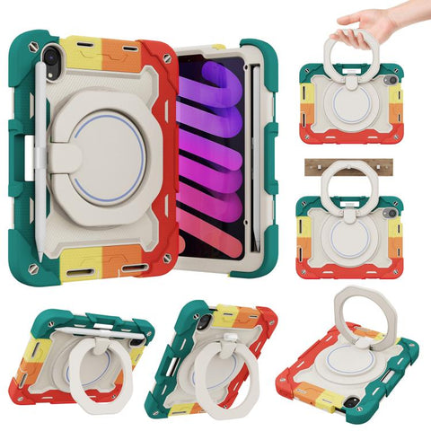 Armor Portable Rotating Ring Holder Silicone Tablet Case with Pen Slot, For iPad Air 13 2024 / 2025 / 2026, For iPad Air 11 2024 / 2025 / 2026, For iPad Pro 13 2025 / 2024, For iPad Pro 11 2025 / 2024, For iPad mini 6 / mini 2024, For iPad 2022        ...
