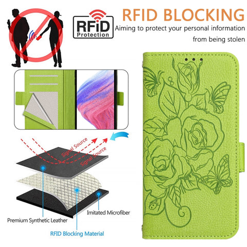 Embossed Rose RFID Anti-theft Leather Phone Case, For iPhone 16, For iPhone 15 Pro Max, For iPhone 15 Pro, For iPhone 15 Plus, For iPhone 15, For iPhone 14 Plus, For iPhone 14 / 13, For iPhone 14 Pro