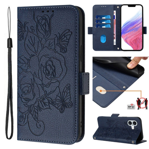 Embossed Rose RFID Anti-theft Leather Phone Case, For iPhone 18 Pro / 17 Pro, For iPhone 18 Pro Max / 17 Pro Max, For iPhone 17, For iPhone Air, For iPhone SE 2024, For iPhone 16 Pro Max, For iPhone 16 Pro, For iPhone 16 Plus