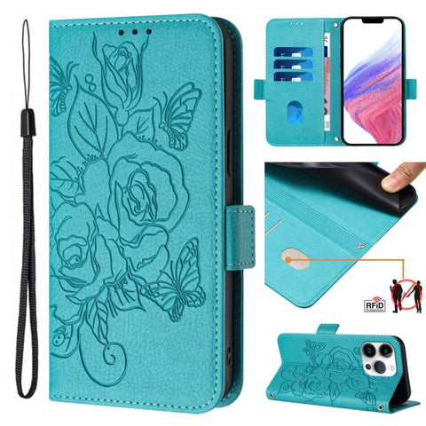 Embossed Rose RFID Anti-theft Leather Phone Case, For iPhone 18 Pro / 17 Pro, For iPhone 18 Pro Max / 17 Pro Max, For iPhone 17, For iPhone Air, For iPhone SE 2024, For iPhone 16 Pro Max, For iPhone 16 Pro, For iPhone 16 Plus