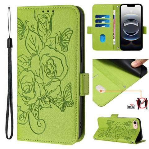 Embossed Rose RFID Anti-theft Leather Phone Case, For iPhone 18 Pro / 17 Pro, For iPhone 18 Pro Max / 17 Pro Max, For iPhone 17, For iPhone Air, For iPhone SE 2024, For iPhone 16 Pro Max, For iPhone 16 Pro, For iPhone 16 Plus