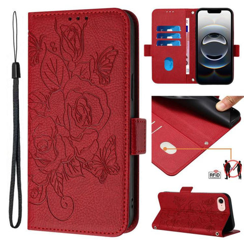 Embossed Rose RFID Anti-theft Leather Phone Case, For iPhone 18 Pro / 17 Pro, For iPhone 18 Pro Max / 17 Pro Max, For iPhone 17, For iPhone Air, For iPhone SE 2024, For iPhone 16 Pro Max, For iPhone 16 Pro, For iPhone 16 Plus
