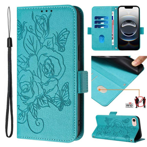 Embossed Rose RFID Anti-theft Leather Phone Case, For iPhone 18 Pro / 17 Pro, For iPhone 18 Pro Max / 17 Pro Max, For iPhone 17, For iPhone Air, For iPhone SE 2024, For iPhone 16 Pro Max, For iPhone 16 Pro, For iPhone 16 Plus