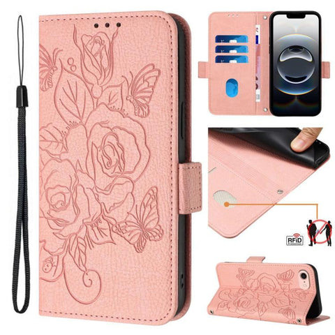 Embossed Rose RFID Anti-theft Leather Phone Case, For iPhone 18 Pro / 17 Pro, For iPhone 18 Pro Max / 17 Pro Max, For iPhone 17, For iPhone Air, For iPhone SE 2024, For iPhone 16 Pro Max, For iPhone 16 Pro, For iPhone 16 Plus